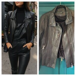 Andrew Marc Black Leather Moto Jacket XS Luxe Biker Style | Genuine Soft Leather